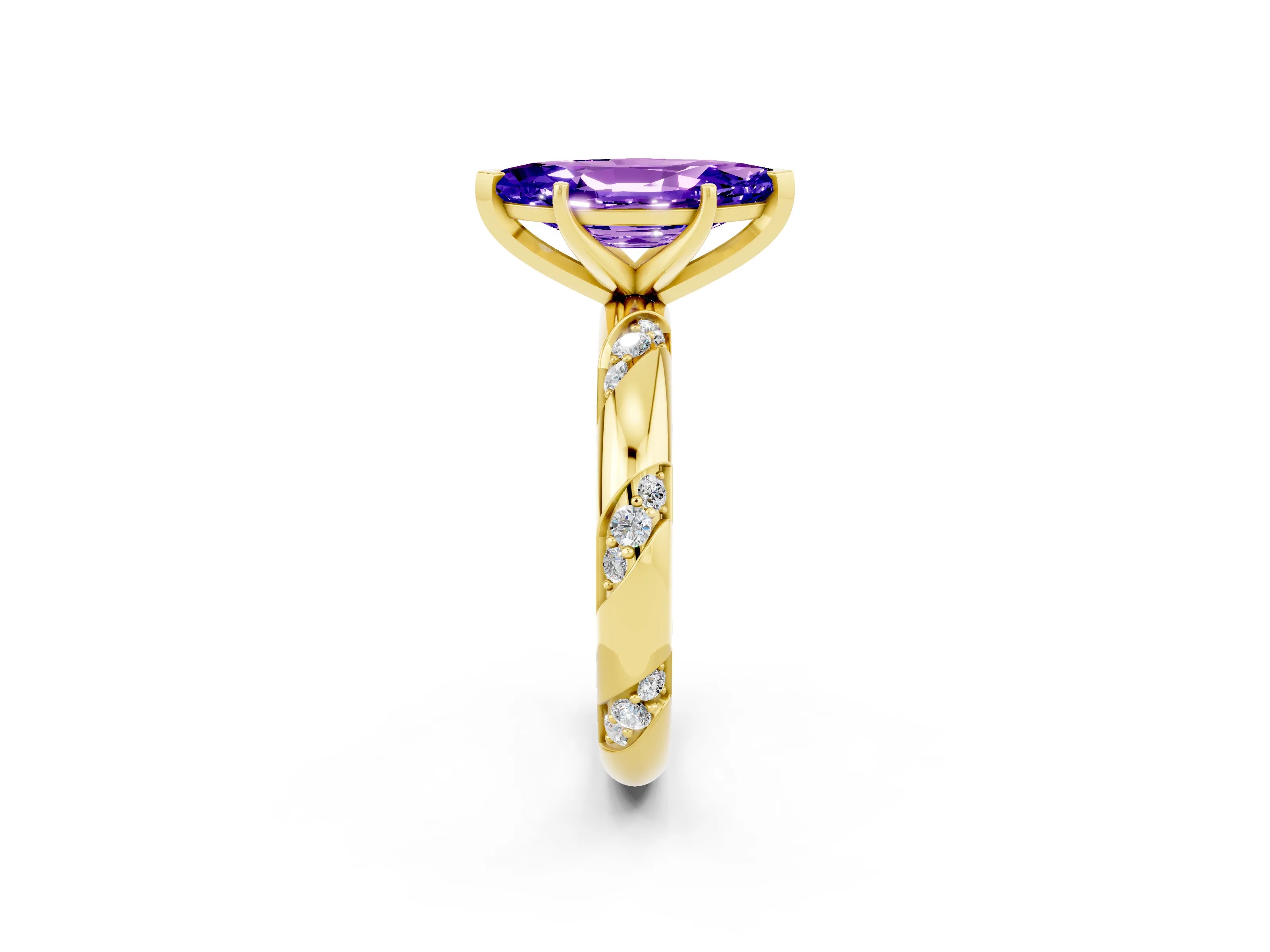 Yellow gold Marquise Cut Solitaire Diamond Engagement Ring with Twisted Pave Band and Four-Prong Setting_2