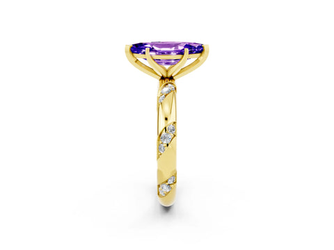 Yellow gold Marquise Cut Solitaire Diamond Engagement Ring with Twisted Pave Band and Four-Prong Setting_2