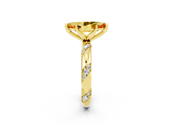 Yellow gold Marquise Cut Citrine Solitaire Engagement Ring with Twisted Round  Accent Band and Prong Setting