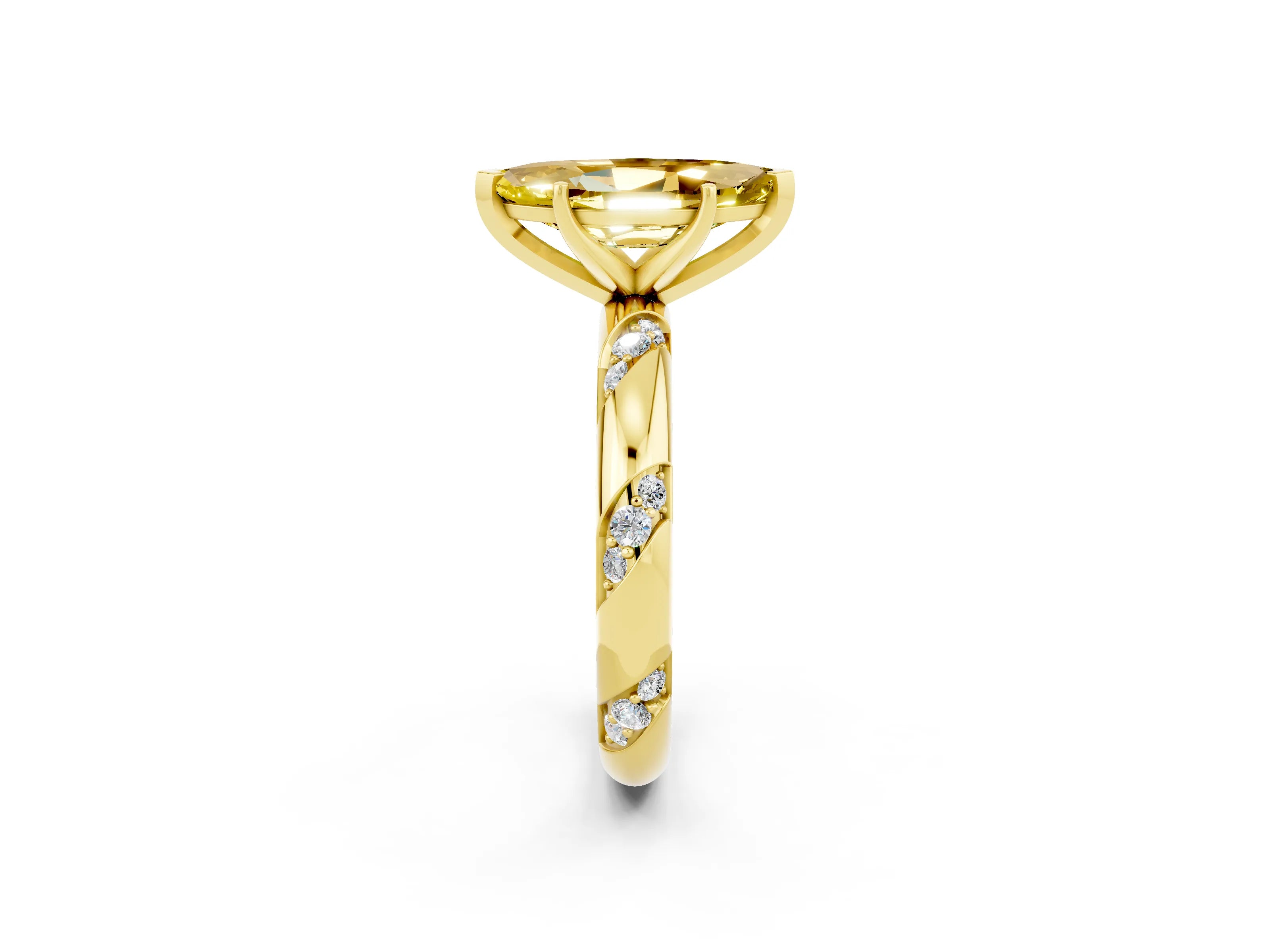 Yellow gold Marquise Cut Solitaire Diamond Engagement Ring with Twisted Pave Band and Four-Prong Setting_2