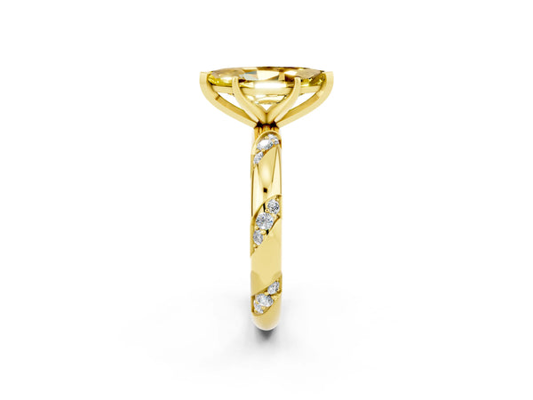 Yellow gold Marquise Cut Yellow Sapphire Solitaire Engagement Ring with Twisted Round  Accent Band and Prong Setting