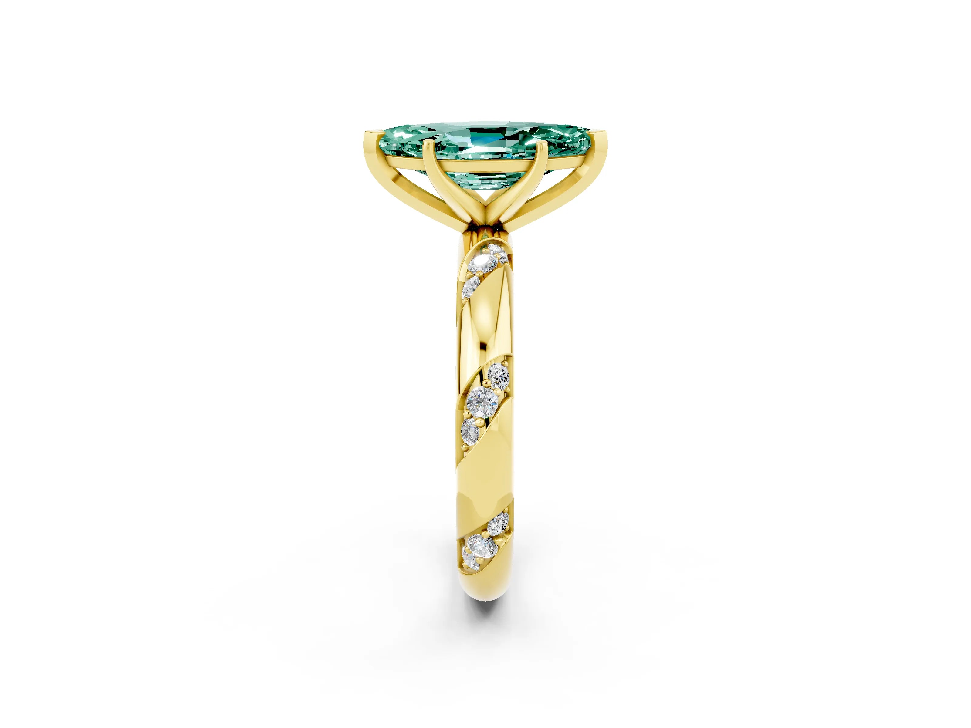 Yellow gold Marquise Cut Solitaire Diamond Engagement Ring with Twisted Pave Band and Four-Prong Setting_2