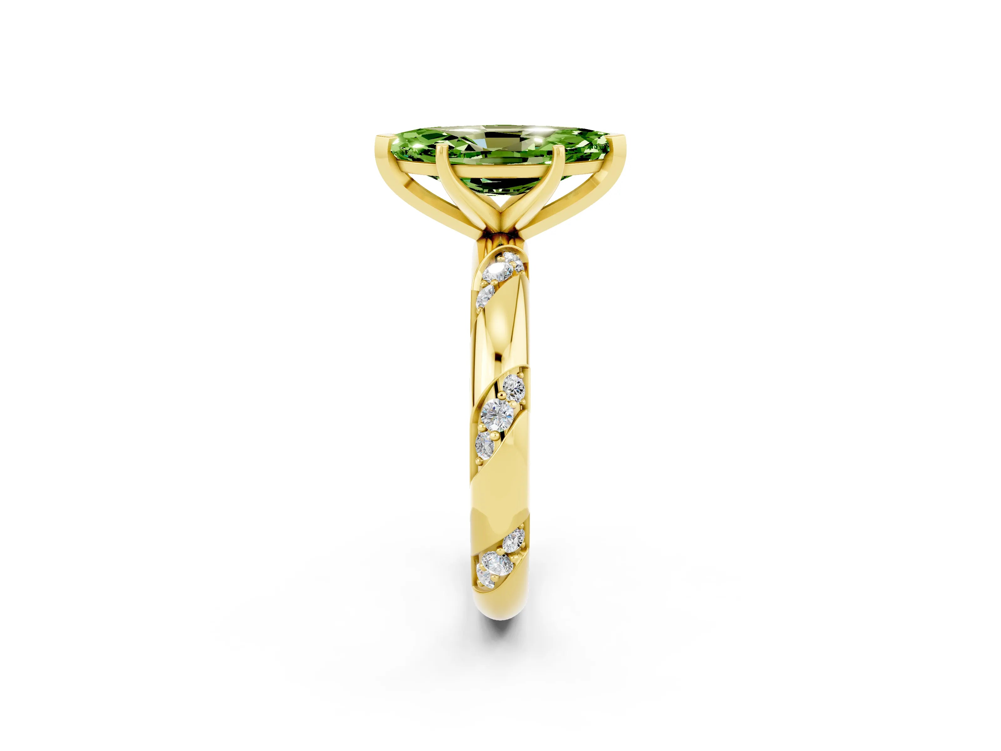 Yellow gold Marquise Cut Solitaire Diamond Engagement Ring with Twisted Pave Band and Four-Prong Setting_2