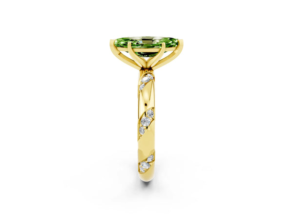 Yellow gold Marquise Cut Solitaire Diamond Engagement Ring with Twisted Pave Band and Four-Prong Setting