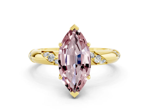 Yellow gold Marquise Cut Solitaire Diamond Engagement Ring with Twisted Pave Band and Four-Prong Setting