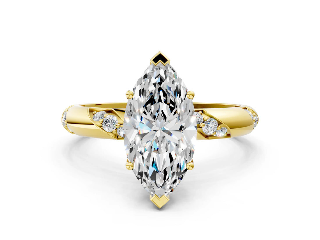 Yellow gold Marquise Cut Solitaire Diamond Engagement Ring with Twisted Pave Band and Four-Prong Setting_3