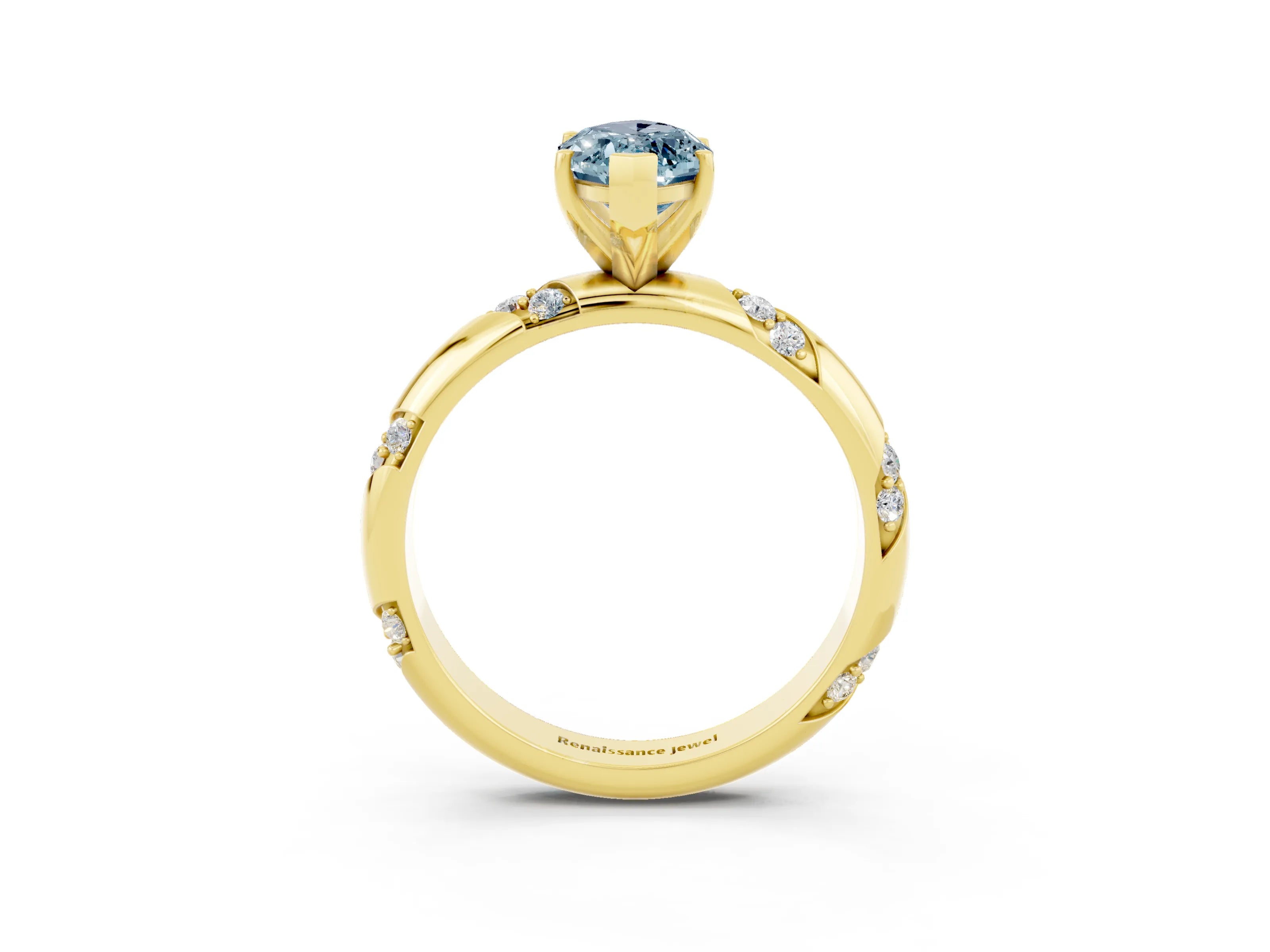 Yellow gold Marquise Cut Solitaire Diamond Engagement Ring with Twisted Pave Band and Four-Prong Setting_3