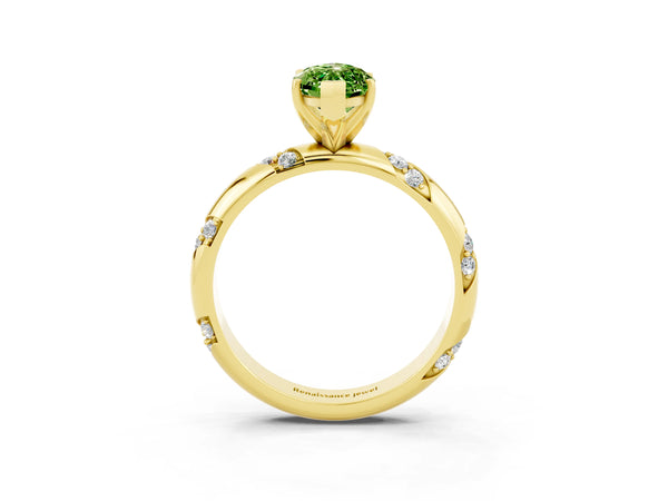Yellow gold Marquise Cut Solitaire Diamond Engagement Ring with Twisted Pave Band and Four-Prong Setting