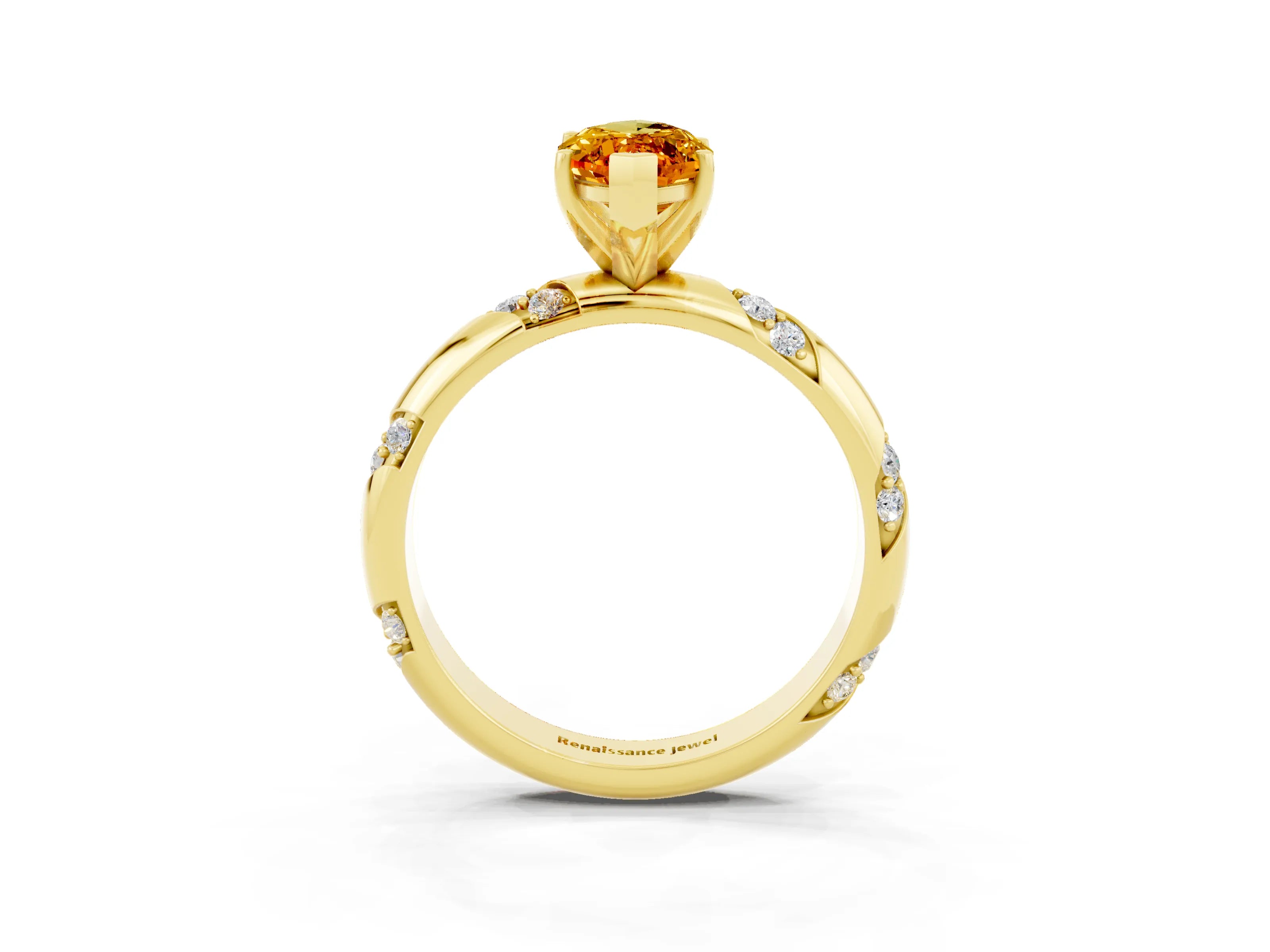 Yellow gold Marquise Cut Solitaire Diamond Engagement Ring with Twisted Pave Band and Four-Prong Setting_3