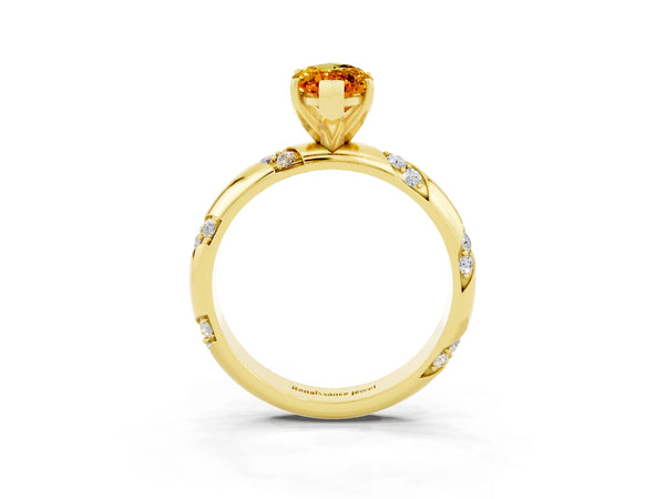 Yellow gold Marquise Cut Citrine Solitaire Engagement Ring with Twisted Round  Accent Band and Prong Setting