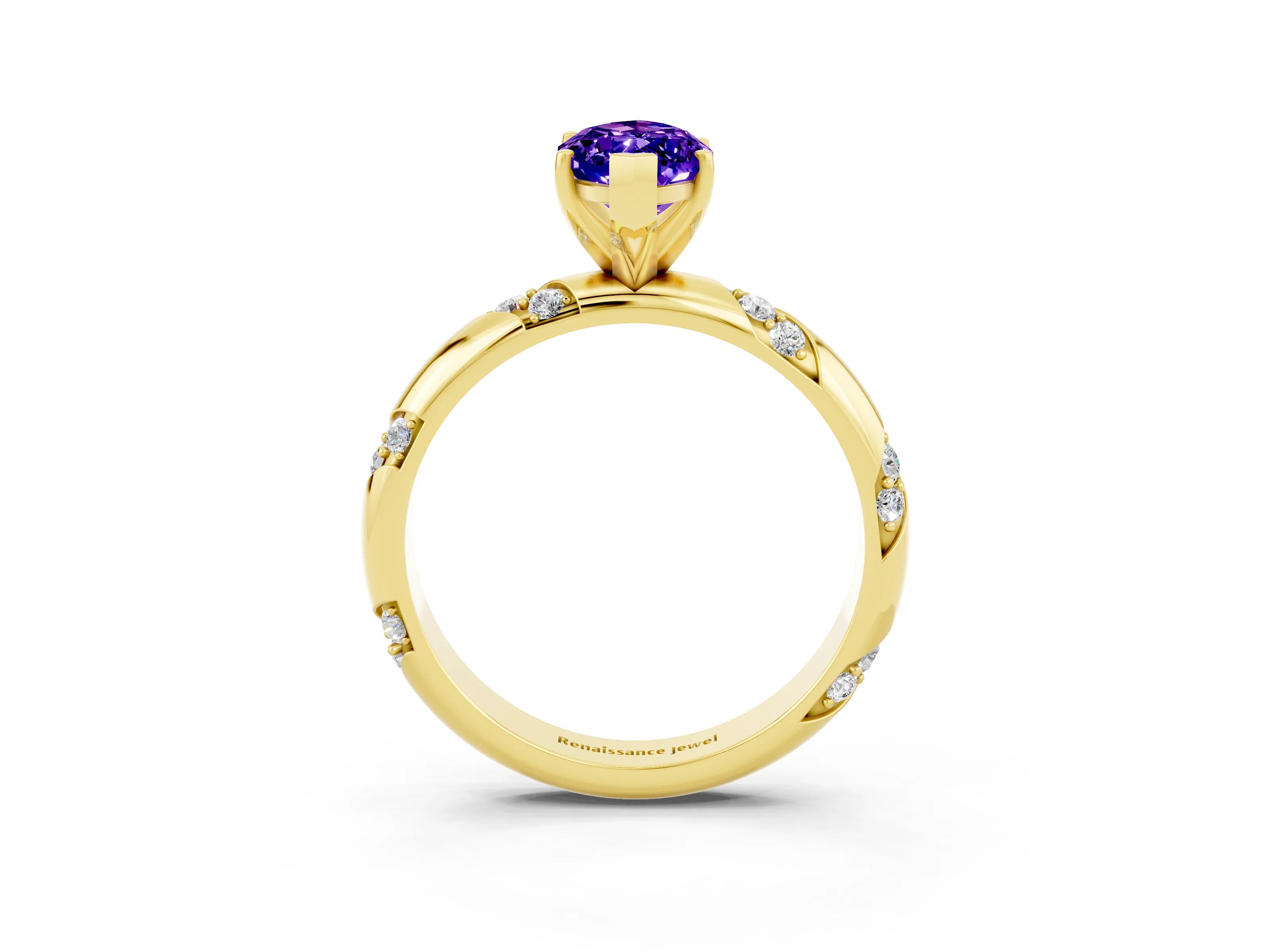 Yellow gold Marquise Cut Solitaire Diamond Engagement Ring with Twisted Pave Band and Four-Prong Setting_3