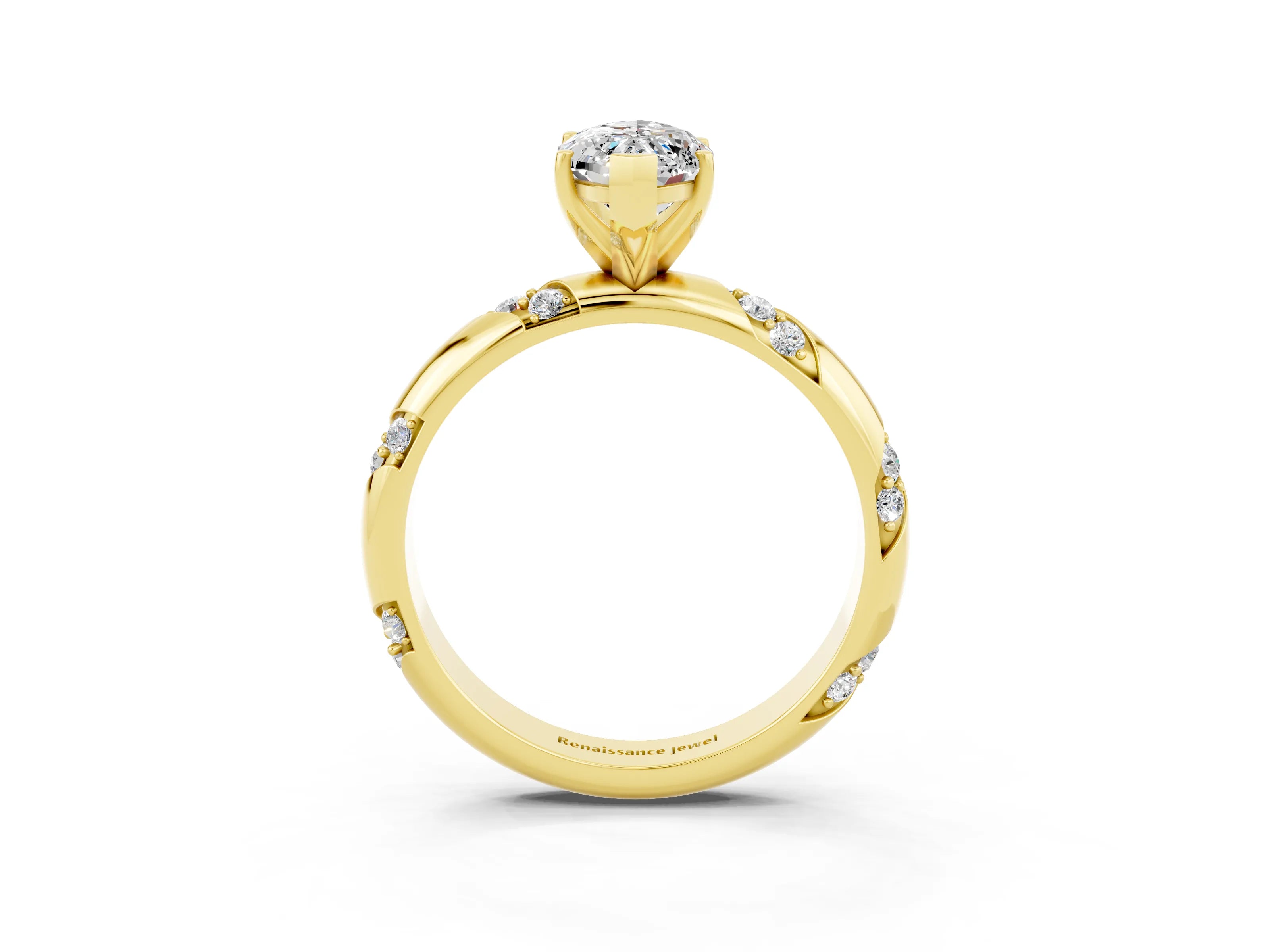 Yellow gold Marquise Cut Solitaire Diamond Engagement Ring with Twisted Pave Band and Four-Prong Setting_3