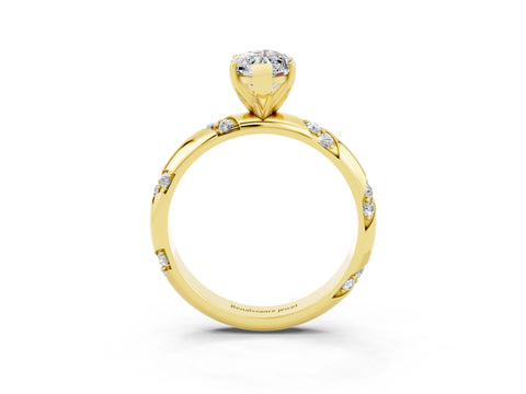 Yellow gold Marquise Cut Solitaire Diamond Engagement Ring with Twisted Pave Band and Four-Prong Setting_3