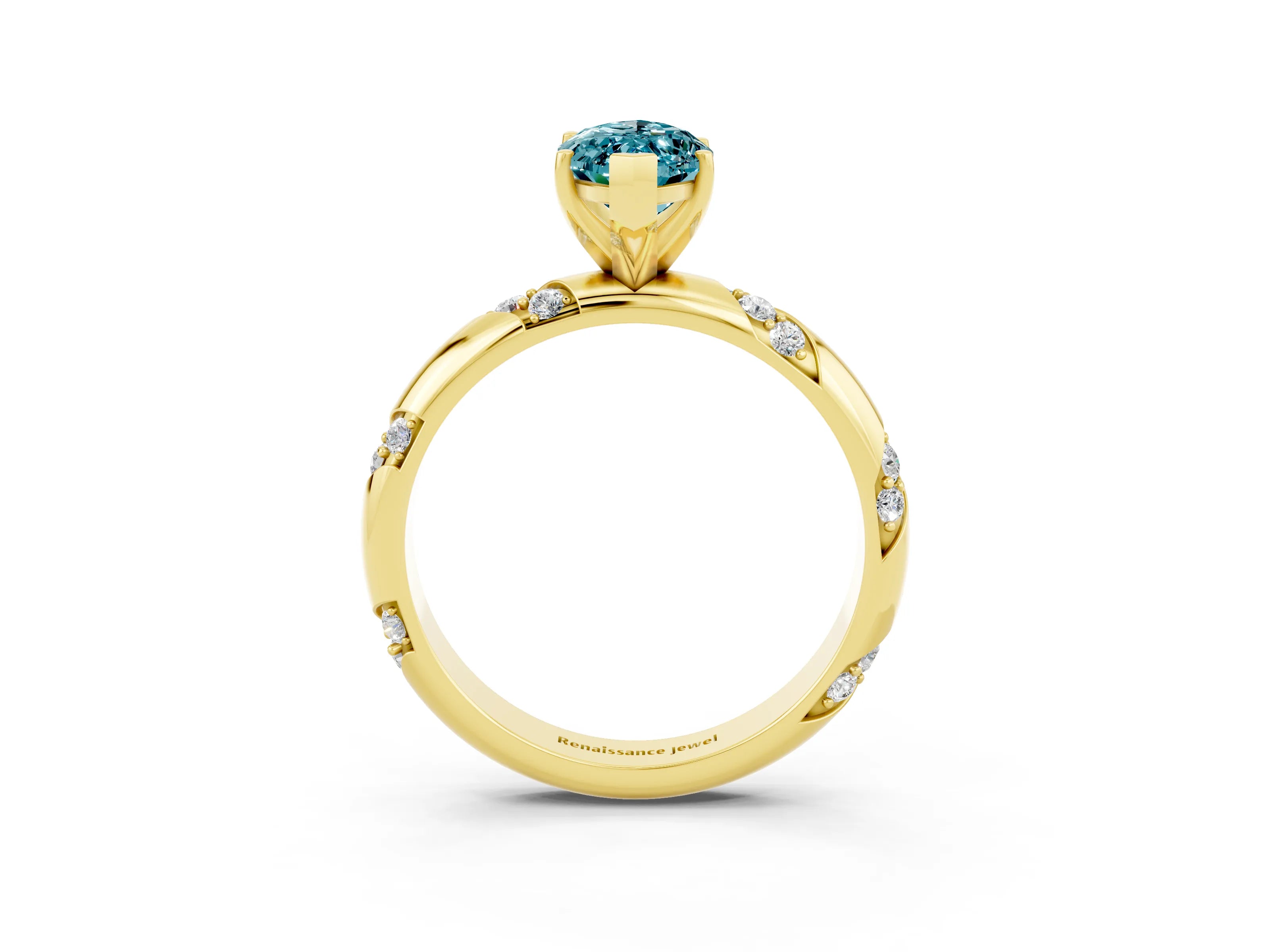 Yellow gold Marquise Cut Solitaire Diamond Engagement Ring with Twisted Pave Band and Four-Prong Setting_3