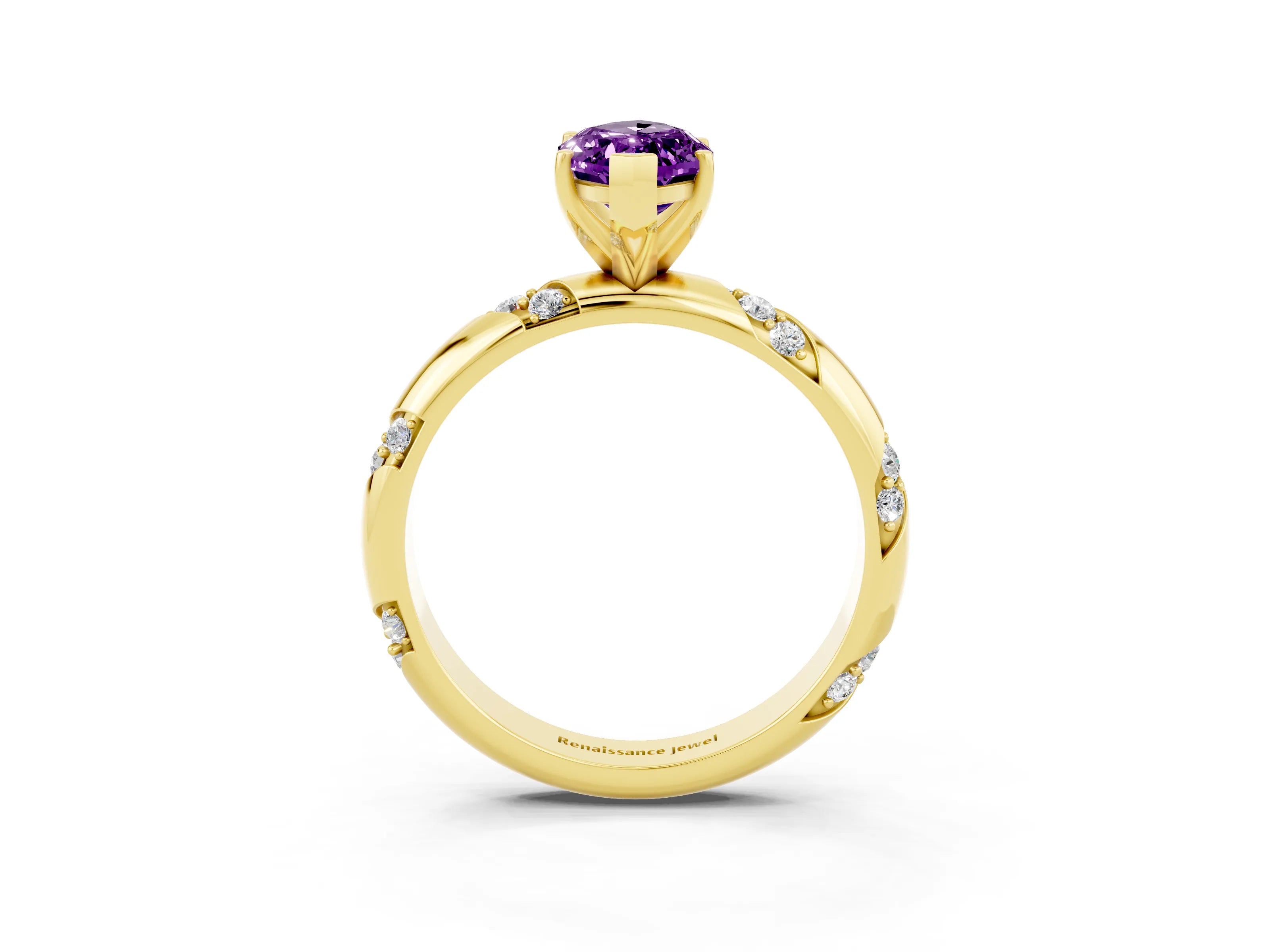 Yellow gold Marquise Cut Solitaire Diamond Engagement Ring with Twisted Pave Band and Four-Prong Setting_3
