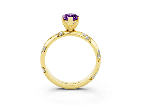 Yellow gold Marquise Cut Solitaire Diamond Engagement Ring with Twisted Pave Band and Four-Prong Setting_3