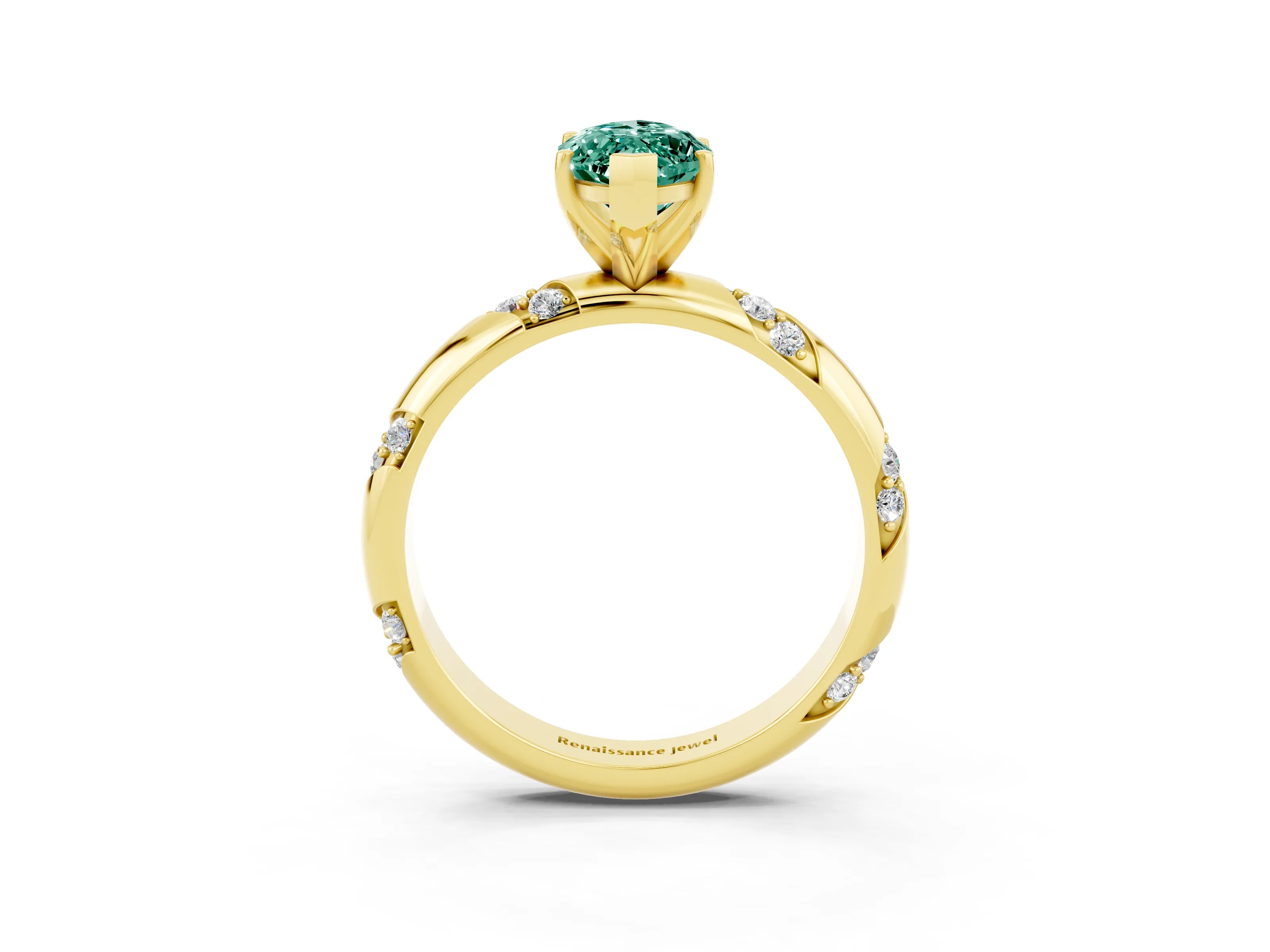 Yellow gold Marquise Cut Solitaire Diamond Engagement Ring with Twisted Pave Band and Four-Prong Setting_3