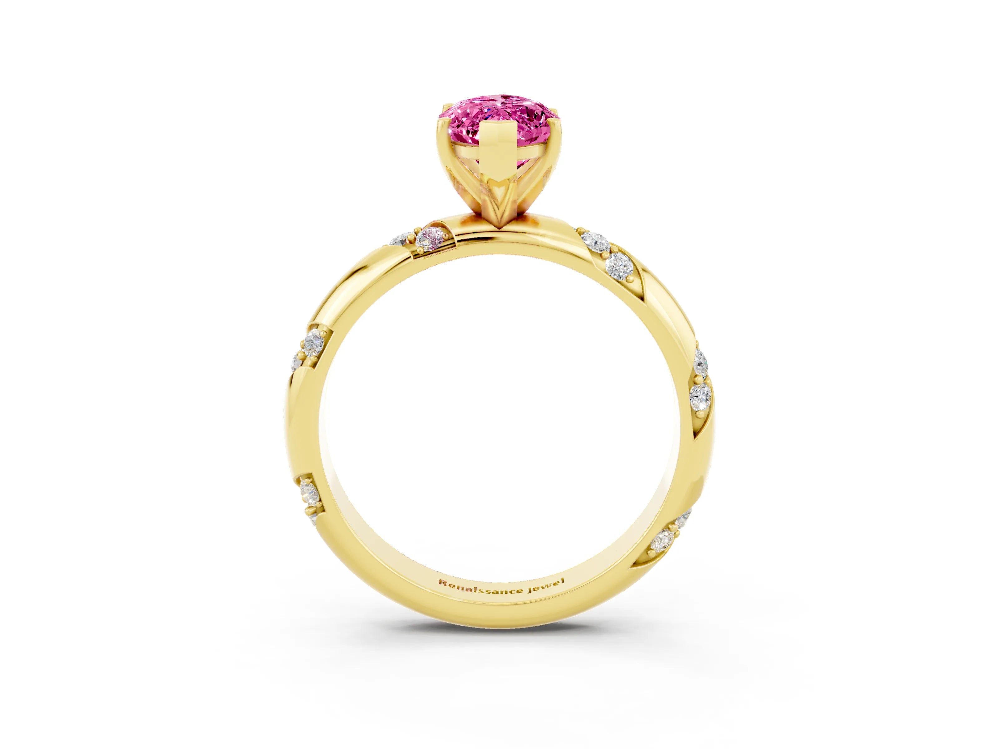 Yellow gold Marquise Cut Solitaire Diamond Engagement Ring with Twisted Pave Band and Four-Prong Setting_3