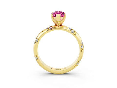 Yellow gold Marquise Cut Solitaire Diamond Engagement Ring with Twisted Pave Band and Four-Prong Setting_3
