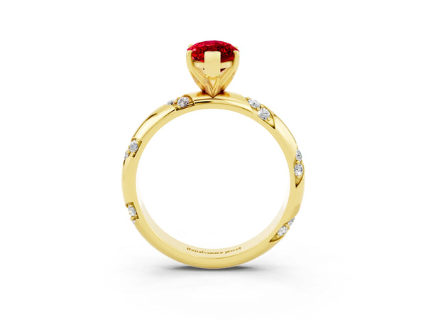Yellow gold Marquise Cut Solitaire Diamond Engagement Ring with Twisted Pave Band and Four-Prong Setting