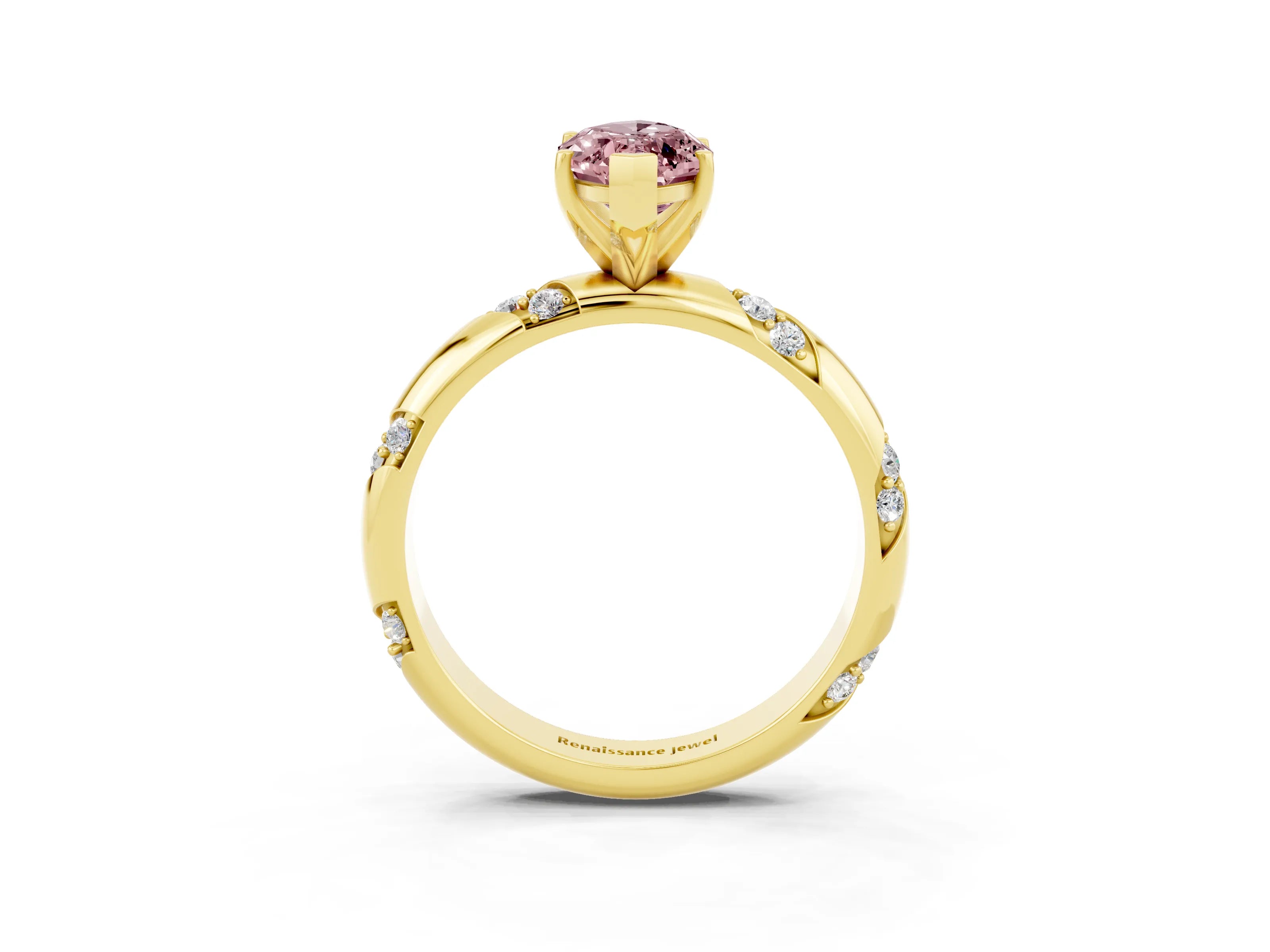 Yellow gold Marquise Cut Solitaire Diamond Engagement Ring with Twisted Pave Band and Four-Prong Setting_3