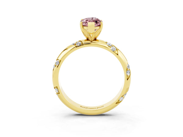 Yellow gold Marquise Cut Solitaire Diamond Engagement Ring with Twisted Pave Band and Four-Prong Setting