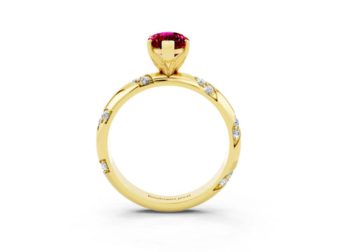 Yellow gold Marquise Cut Solitaire Diamond Engagement Ring with Twisted Pave Band and Four-Prong Setting_3