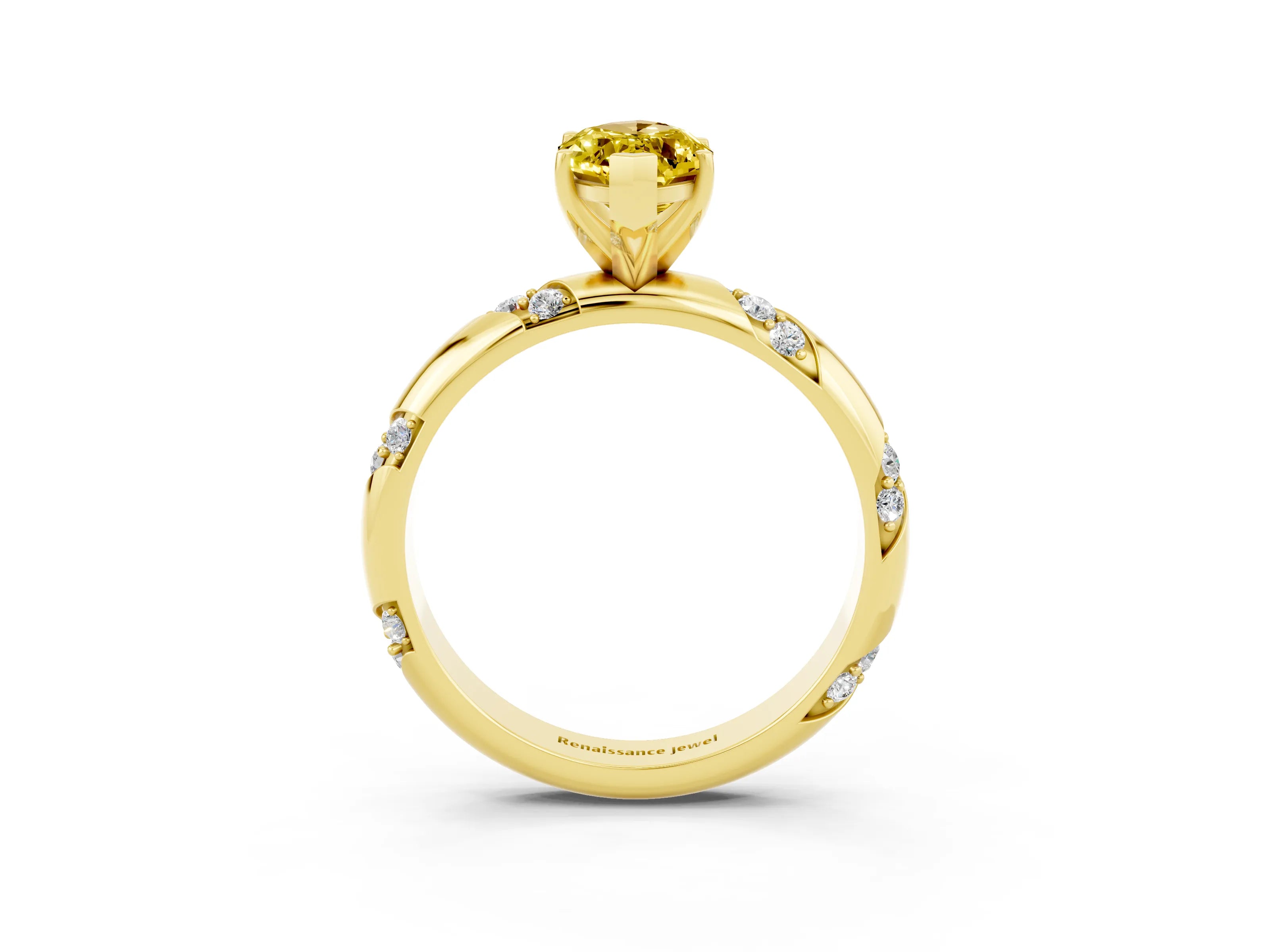 Yellow gold Marquise Cut Solitaire Diamond Engagement Ring with Twisted Pave Band and Four-Prong Setting_3