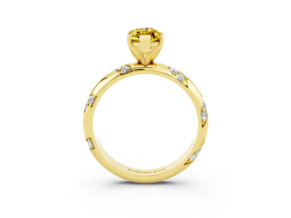 Yellow gold Marquise Cut Yellow Sapphire Solitaire Engagement Ring with Twisted Round  Accent Band and Prong Setting
