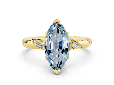 Yellow gold Marquise Cut Solitaire Diamond Engagement Ring with Twisted Pave Band and Four-Prong Setting