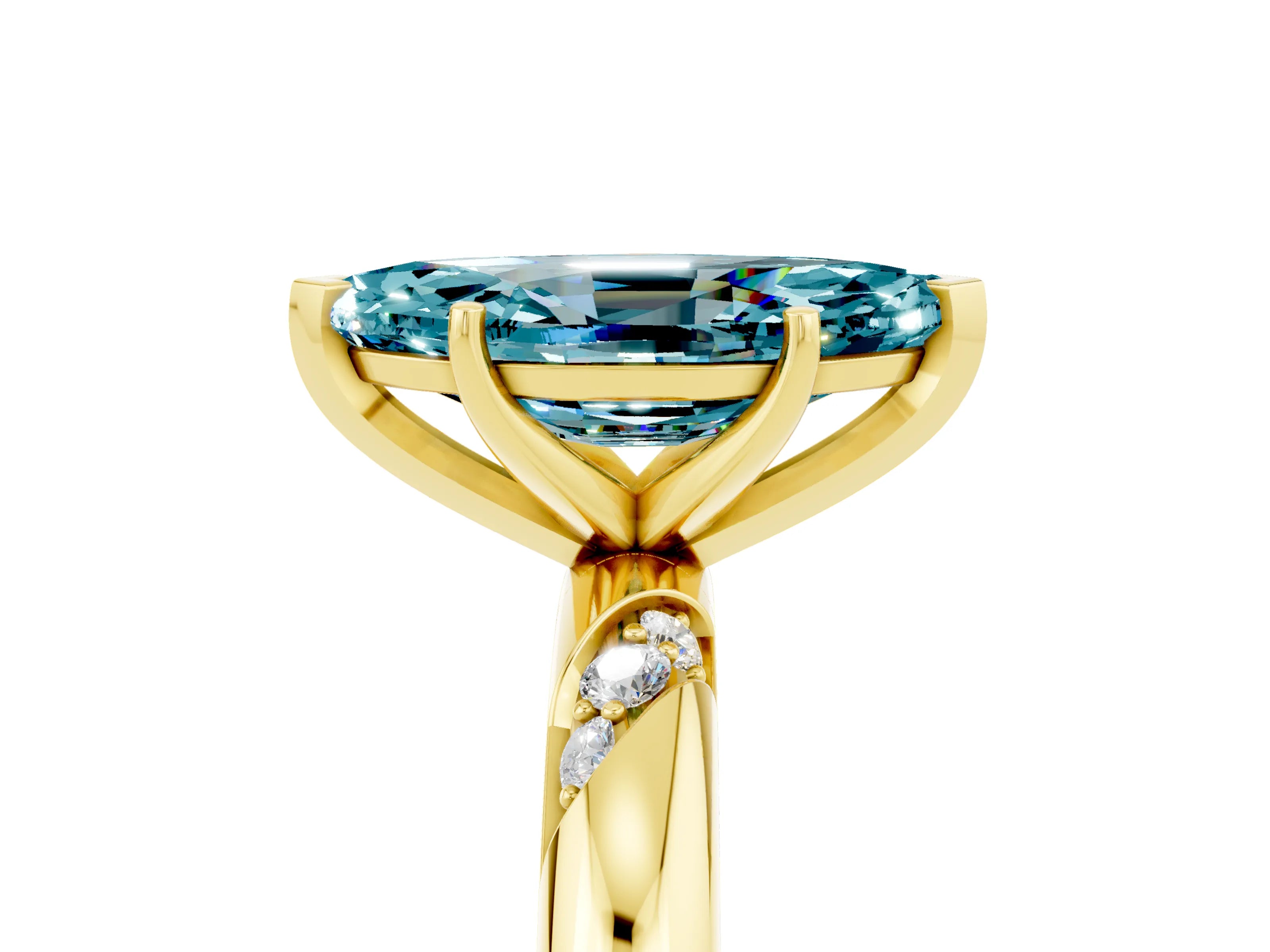 Yellow gold Marquise Cut Solitaire Diamond Engagement Ring with Twisted Pave Band and Four-Prong Setting_5