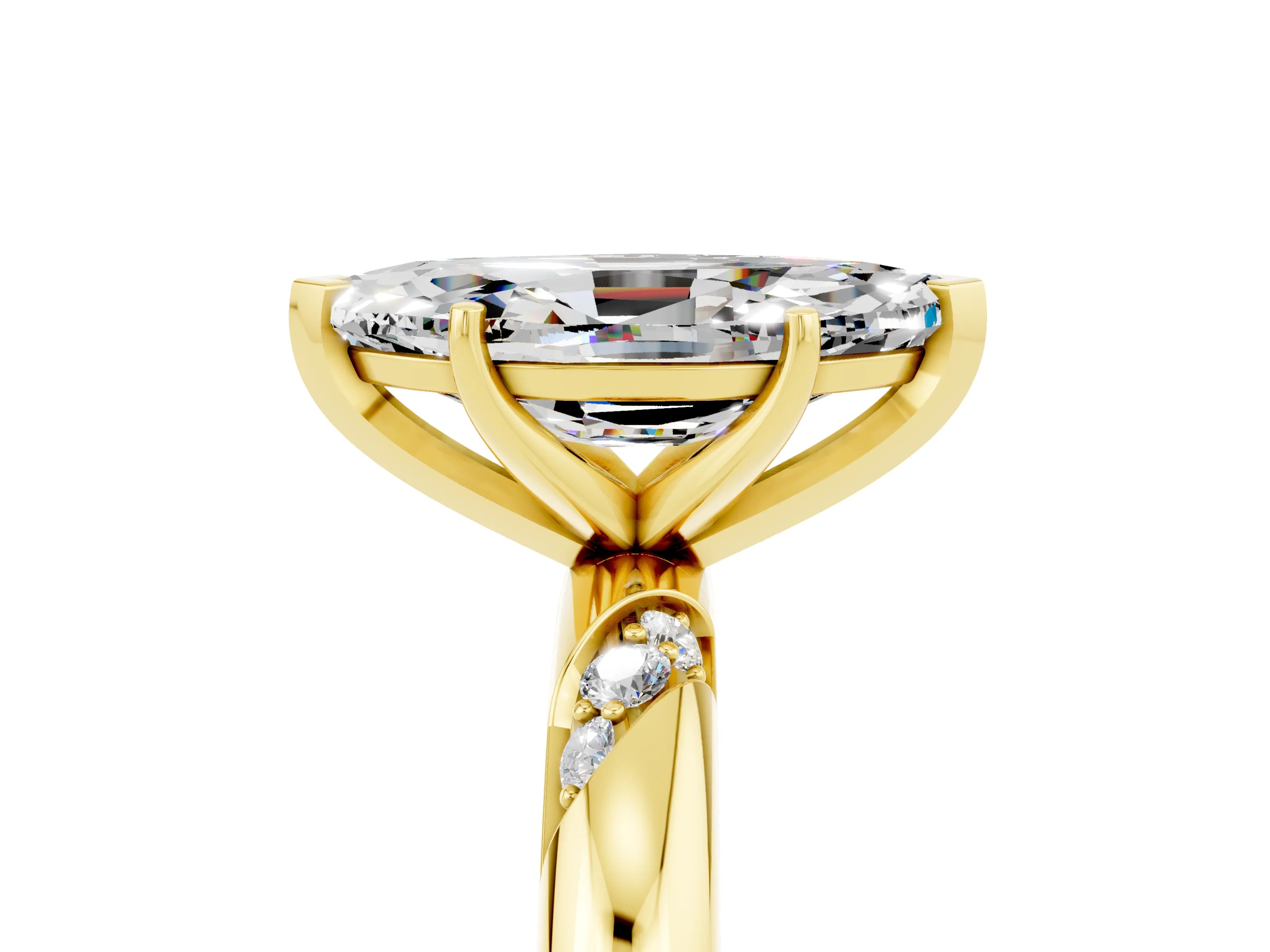 Yellow gold Marquise Cut Solitaire Diamond Engagement Ring with Twisted Pave Band and Four-Prong Setting_5