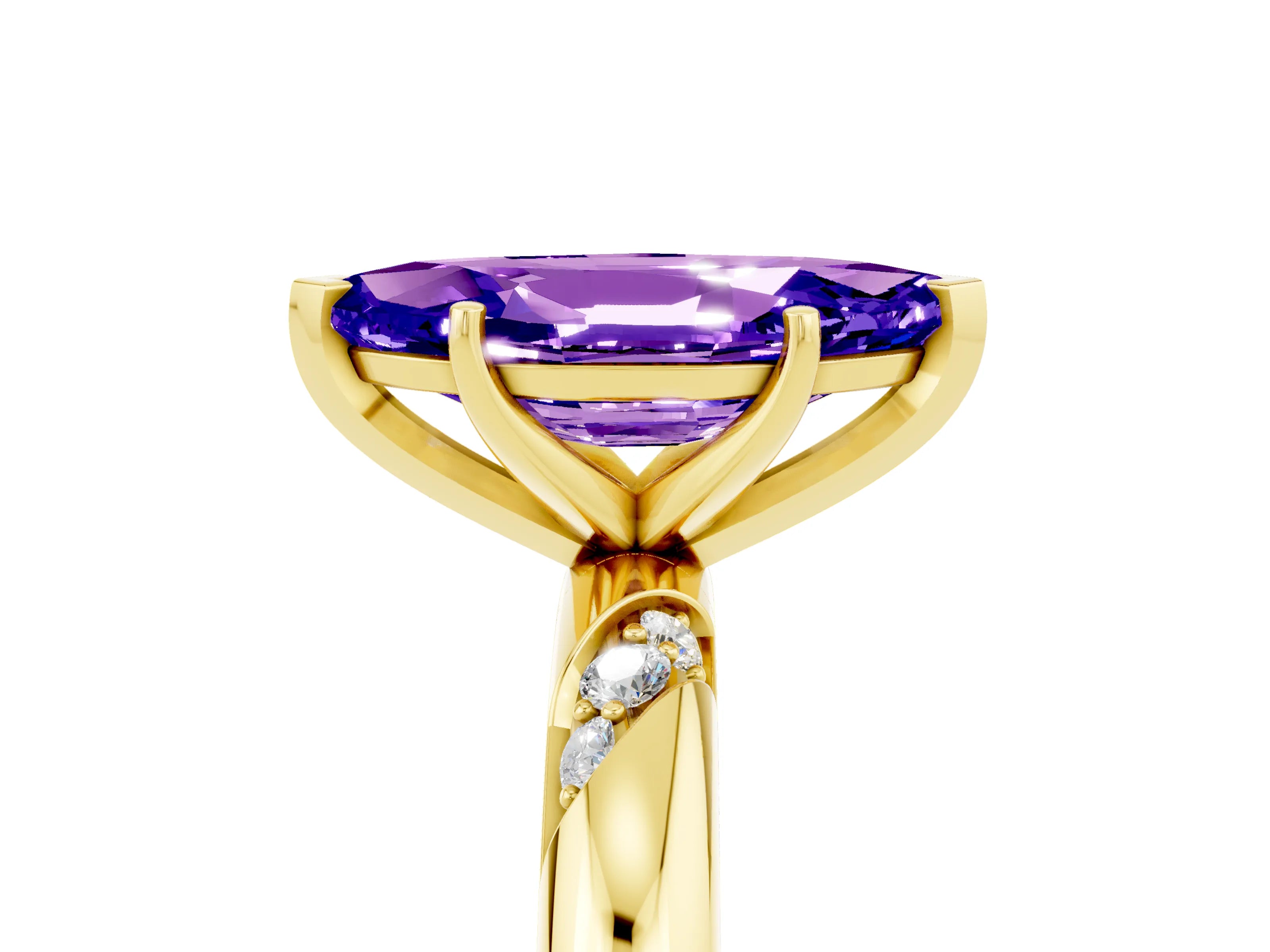 Yellow gold Marquise Cut Solitaire Diamond Engagement Ring with Twisted Pave Band and Four-Prong Setting_5