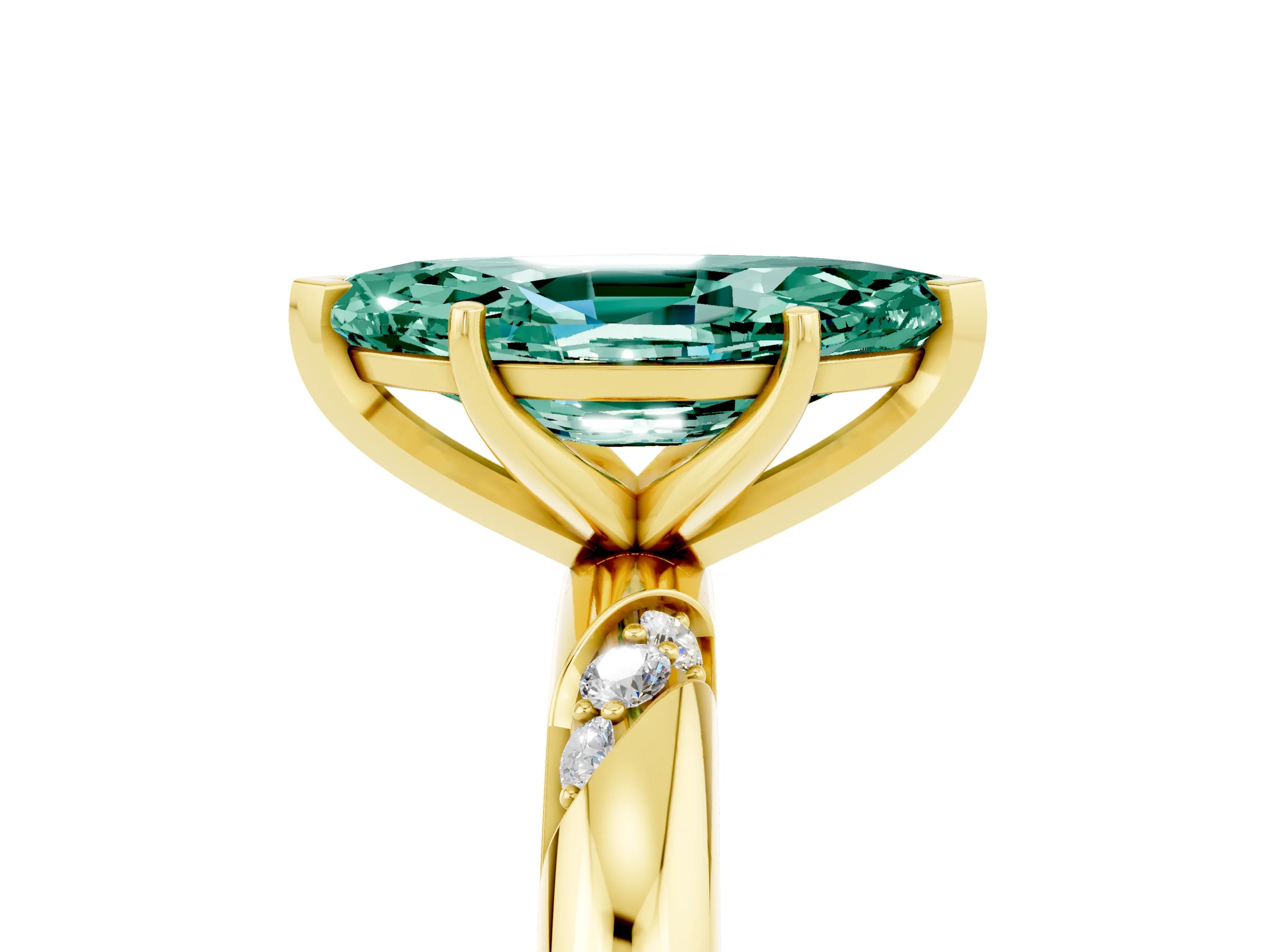 Yellow gold Marquise Cut Solitaire Diamond Engagement Ring with Twisted Pave Band and Four-Prong Setting_5