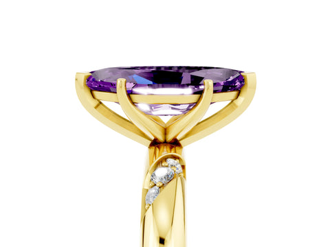 Yellow gold Marquise Cut Solitaire Diamond Engagement Ring with Twisted Pave Band and Four-Prong Setting_5