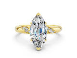 Yellow gold Marquise Cut Solitaire Diamond Engagement Ring with Twisted Pave Band and Four-Prong Setting