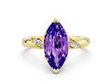 Yellow gold Marquise Cut Solitaire Diamond Engagement Ring with Twisted Pave Band and Four-Prong Setting