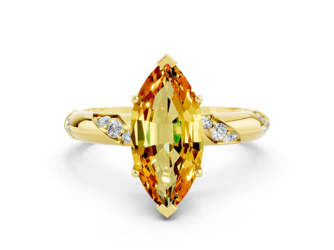 Yellow gold Marquise Cut Solitaire Diamond Engagement Ring with Twisted Pave Band and Four-Prong Setting