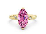 Yellow gold Marquise Cut Solitaire Diamond Engagement Ring with Twisted Pave Band and Four-Prong Setting