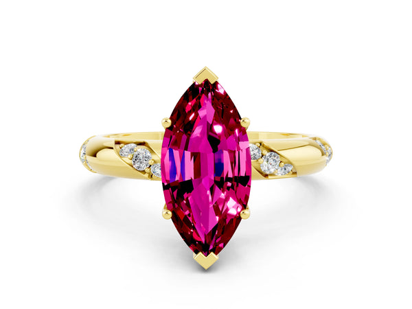 Yellow gold Marquise Cut Garnet Solitaire Engagement Ring with Twisted Round  Accent Band and Prong Setting