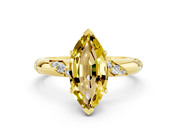 Yellow gold Marquise Cut Yellow Sapphire Solitaire Engagement Ring with Twisted Round  Accent Band and Prong Setting