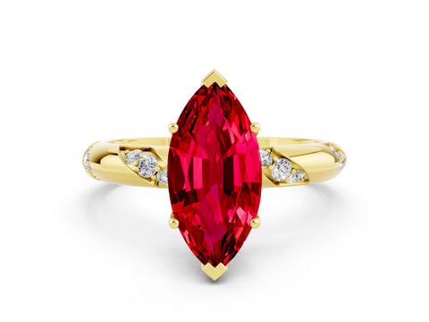 Yellow gold Marquise Cut Solitaire Diamond Engagement Ring with Twisted Pave Band and Four-Prong Setting
