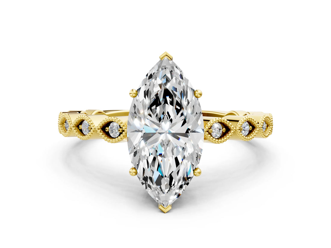 Yellow gold Marquise Cut Solitaire Diamond Ring with Infinity Twist Band and Four-Prong Setting_33
