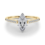 Yellow gold Marquise Cut Solitaire Diamond Ring with Pave Band and Four-Prong Setting 1