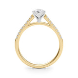 Yellow gold Marquise Cut Solitaire Diamond Ring with Pave Band and Four-Prong Setting 2