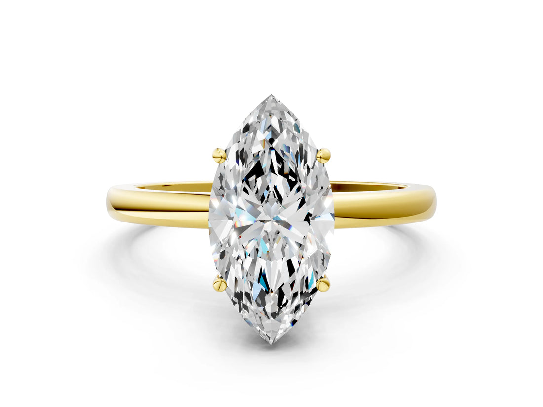 Yellow gold Marquise Cut Solitaire Diamond Ring with Prong Setting and Plain Band_7