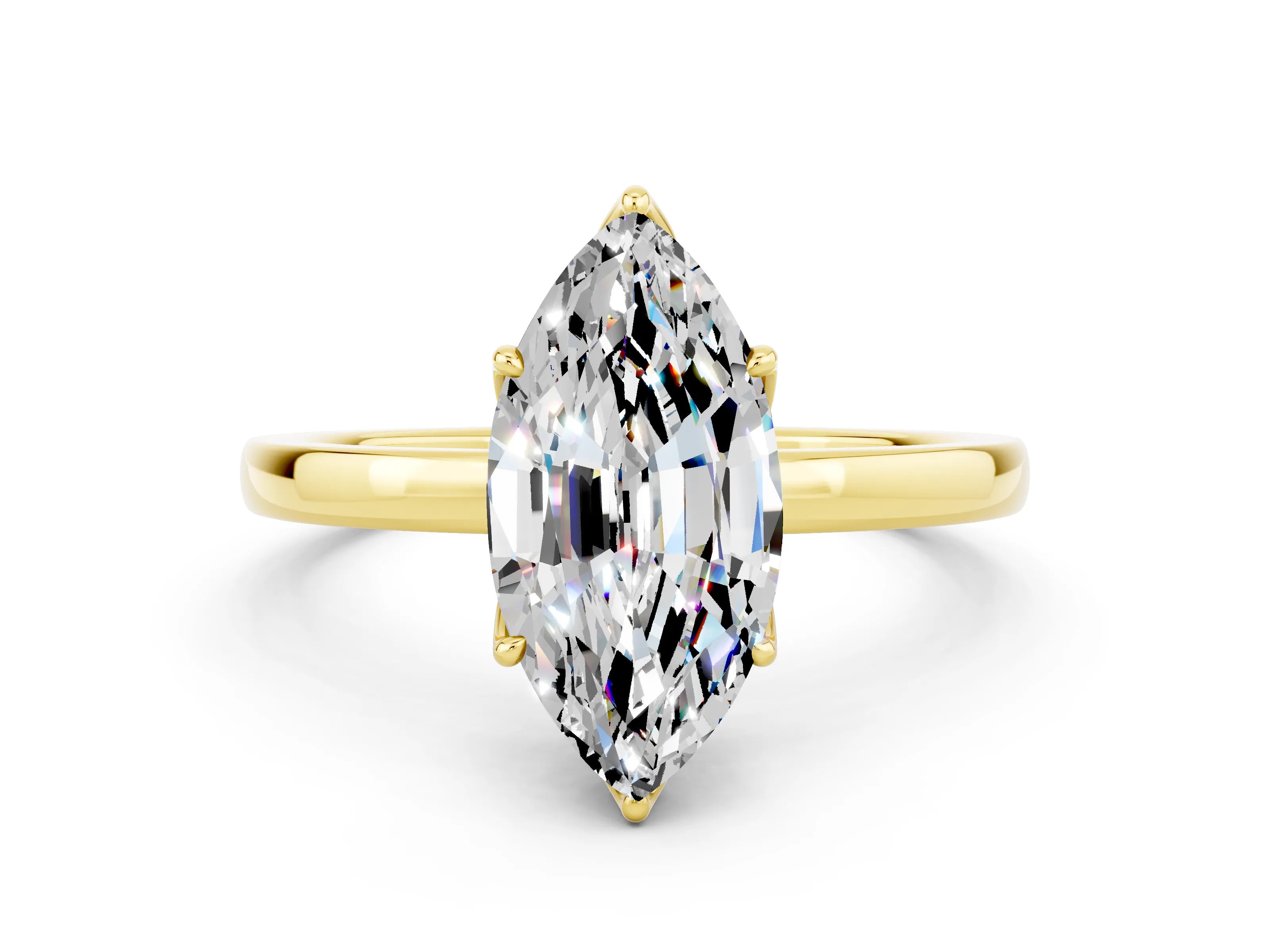 Yellow gold Marquise Cut Solitaire Diamond Ring with Thin Band and Four-Prong Setting