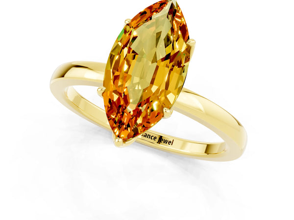 Yellow gold Marquise Cut Citrine Solitaire Ring with Thin Band and Prong Setting