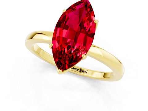 Yellow gold Marquise Cut Solitaire Diamond Ring with Thin Band and Four-Prong Setting_1