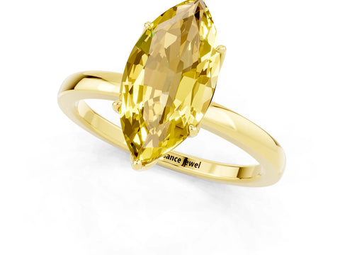 Yellow gold Marquise Cut Solitaire Diamond Ring with Thin Band and Four-Prong Setting_1